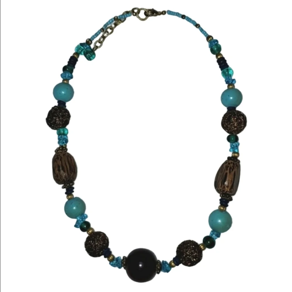 Artisan Made Turquoise and Brown Beaded Necklace